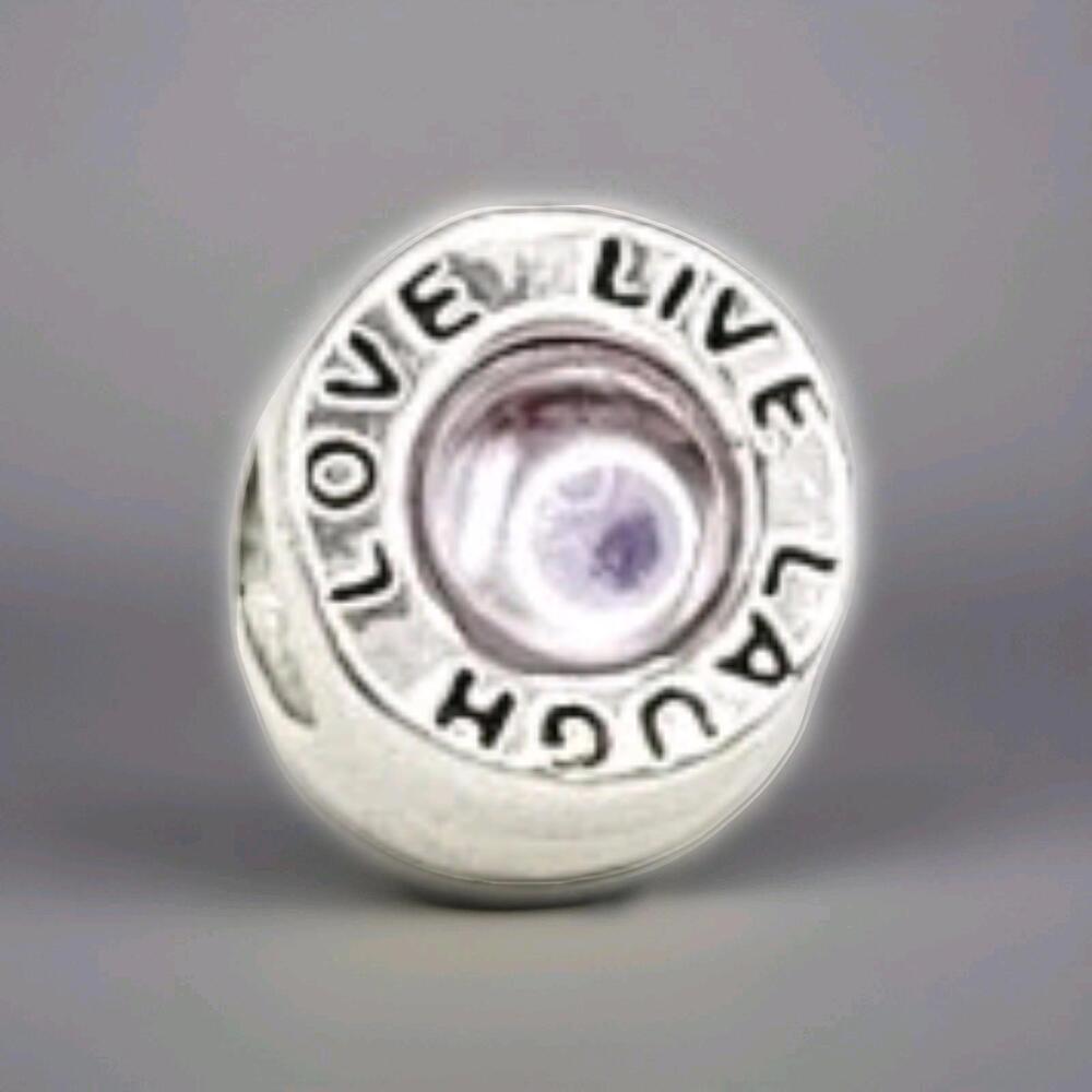 Avon Cherished Memories Live Laugh Love Charm New For Bracelet Silver & Purple